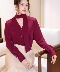 Alternative view of Áo thun sơ mi lụa ngắn tay nữ 𝐍𝐀𝐓𝐓𝐈 𝐃𝐄𝐒𝐈𝐆𝐍𝐒 thiết kế tối giản sang trọng chất lua ngọc trai cao cấp NA47