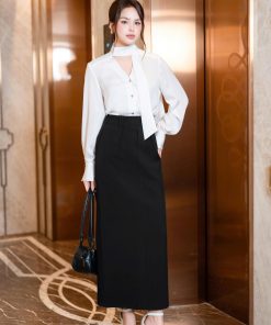 Alternative view of Chân váy bút chì dáng dài 𝐍𝐀𝐓𝐓𝐈 𝐃𝐄𝐒𝐈𝐆𝐍𝐒 thiết kế cạp cao ít nhăn chất liệu dạ chéo pha lê cao cấp NCV33