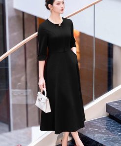 Alternative view of Váy dài nữ liền thân 𝐍𝐀𝐓𝐓𝐈 𝐃𝐄𝐒𝐈𝐆𝐍𝐒 thiết kế liền váy chất liệu vải chéo ý cao cấp NV13 ( cổ bán rời)