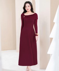 Alternative view of Váy dài nữ 𝐍𝐀𝐓𝐓𝐈 𝐃𝐄𝐒𝐈𝐆𝐍𝐒 thiết kế xoắn trễ vai sang chảnh đầm xòe bo eo chất liệu vải chéo Hàn mềm mại cao cấp NV19