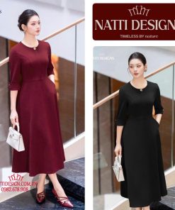 Váy dài nữ liền thân 𝐍𝐀𝐓𝐓𝐈 𝐃𝐄𝐒𝐈𝐆𝐍𝐒 thiết kế liền váy chất liệu vải chéo ý cao cấp NV13 ( cổ bán rời)
