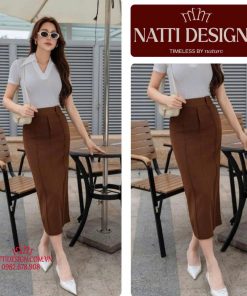 Chân váy bút chì dáng dài 𝐍𝐀𝐓𝐓𝐈 𝐃𝐄𝐒𝐈𝐆𝐍𝐒 thiết kế cạp cao ít nhăn chất liệu xước hàn cao cấp NCV15