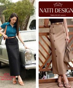 Chân váy bút chì dáng dài 𝐍𝐀𝐓𝐓𝐈 𝐃𝐄𝐒𝐈𝐆𝐍𝐒 thiết kế cạp cao ít nhăn chất liệu chéo mĩ cao cấp NCV13