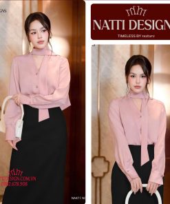 Áo thun sơ mi lụa ngắn tay nữ 𝐍𝐀𝐓𝐓𝐈 𝐃𝐄𝐒𝐈𝐆𝐍𝐒 thiết kế tối giản sang trọng chất lua ngọc trai cao cấp NA47