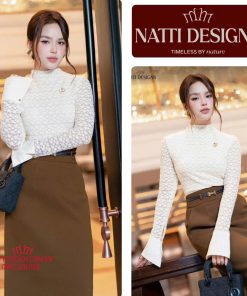 Áo sơ mi dài tay nữ 𝐍𝐀𝐓𝐓𝐈 𝐃𝐄𝐒𝐈𝐆𝐍𝐒 thiết kế cổ cao tối giản sang trọng chất ren cotton cao cấp NA49