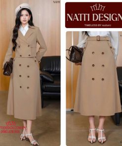 Chân váy dáng A form dài 𝐍𝐀𝐓𝐓𝐈 𝐃𝐄𝐒𝐈𝐆𝐍𝐒 thiết kế 2 hàng cúc cạp cao ít nhăn chất liệu chéo Nhật cao cấp NCV31