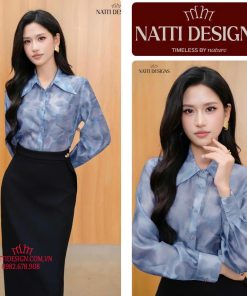 Áo sơ mi dài tay nữ 𝐍𝐀𝐓𝐓𝐈 𝐃𝐄𝐒𝐈𝐆𝐍𝐒 thiết kế chất liệu lụa sattin, họa tiết sang chảnh NA43.