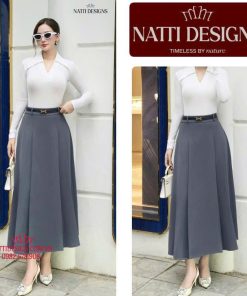 Chân váy xòe chữ A dáng dài 𝐍𝐀𝐓𝐓𝐈 𝐃𝐄𝐒𝐈𝐆𝐍𝐒 thiết kế cạp khóa chất liệu chéo Mỹ cao cấp NCV26