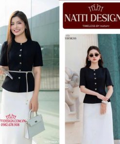 Áo nữ ngắn tay 𝐍𝐀𝐓𝐓𝐈 𝐃𝐄𝐒𝐈𝐆𝐍𝐒 thiết kế cổ tròn phom ôm eo xoè peplum sang chảnh NA37