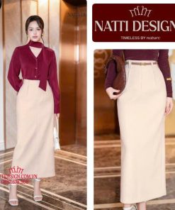 Chân váy bút chì dáng dài 𝐍𝐀𝐓𝐓𝐈 𝐃𝐄𝐒𝐈𝐆𝐍𝐒 thiết kế cạp cao ít nhăn chất liệu dạ chéo pha lê cao cấp NCV33