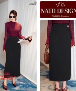 Chân váy bút chì dáng dài 𝐍𝐀𝐓𝐓𝐈 𝐃𝐄𝐒𝐈𝐆𝐍𝐒 thiết kế cạp cao ít nhăn chất liệu chéo mĩ cao cấp NCV35
