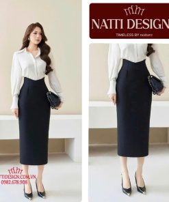 Chân váy bút chì dáng dài 𝐍𝐀𝐓𝐓𝐈 𝐃𝐄𝐒𝐈𝐆𝐍𝐒 thiết kế cạp cao ít nhăn chất liệu chéo mĩ cao cấp NCV12
